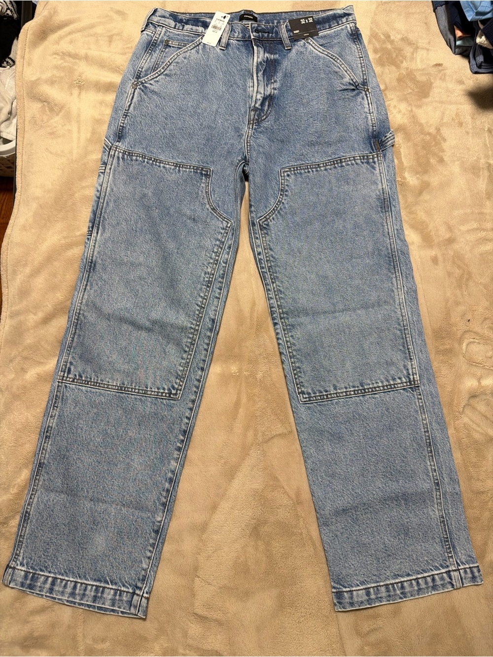 Express Men's Light Blue Baggy Carpenter Jeans 32/32